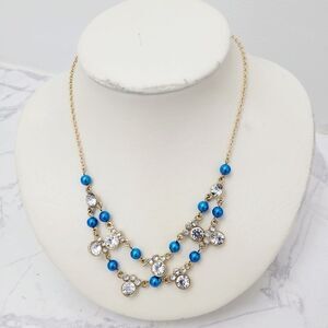 2/$20 Brand New Gold Tone With Blue Rhinestone Necklace
